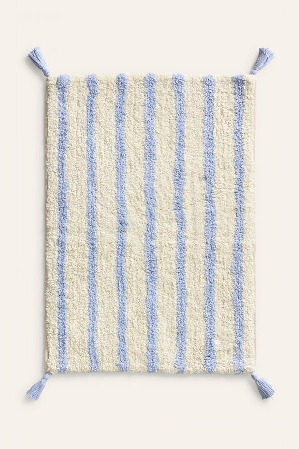 Calma House Alfombra de ba&ntilde;o de algod&oacute;n a rayas azul Helios azul