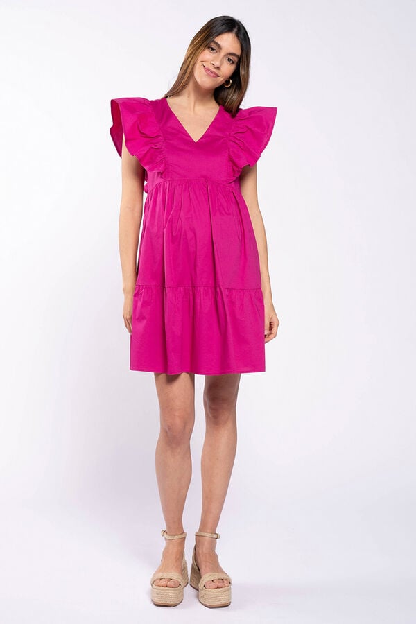 Ohma! Vestido de amamentação com folhos nas mangas rosa