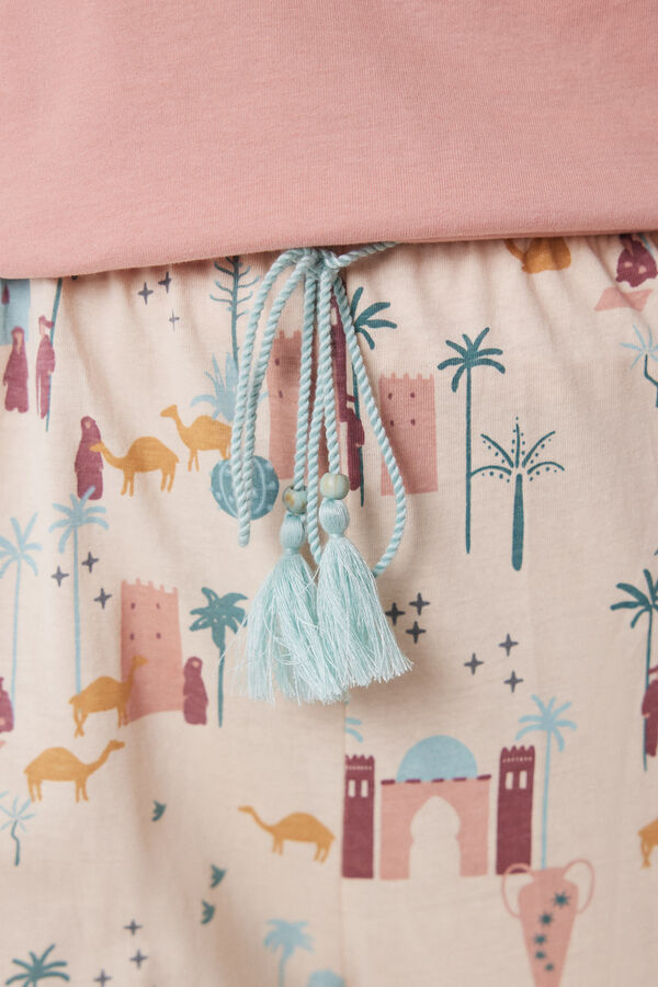 Women'secret Pantalón largo 100% algodón marfil estampado