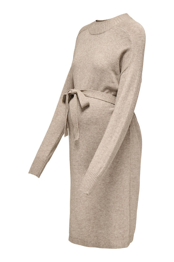 Only Maternity Vestido de punto premamá de cuello alto y cinturón beige