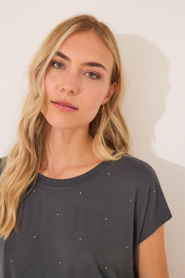 Women'secret Pijama curto de viscose cinza com glitter cinzento