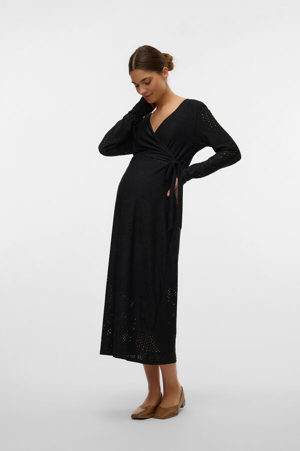 Mamalicious Vestido midi de renda para amamenta&ccedil;&atilde;o e maternity preto