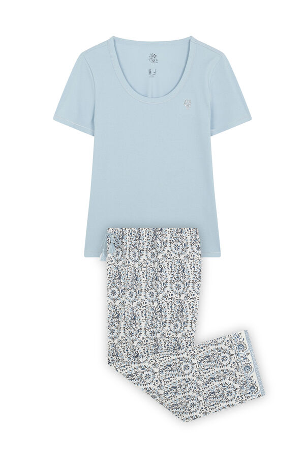 Women'secret Pijama Capri de algodão paisley azul azul