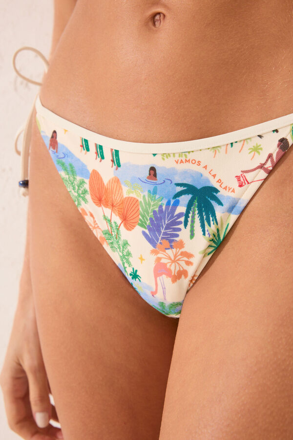 Women'secret Cueca clássica do biquíni com paisagem tropical  estampado