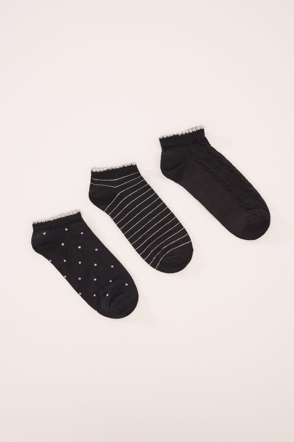 Women'secret Pacote de 3 meias curtas meias de lurex preto