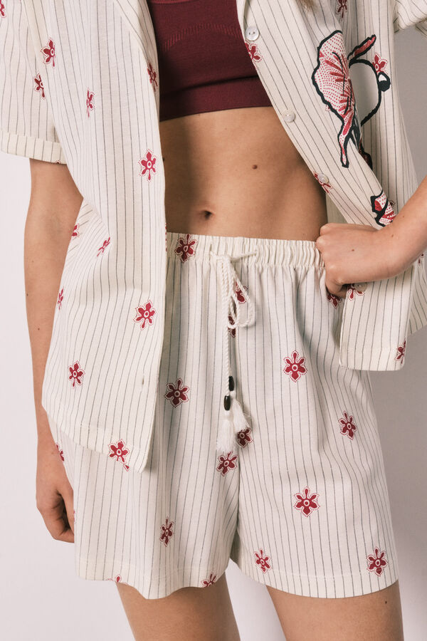 Women'secret Pijama curto camiseiro de riscas Snoopy bege