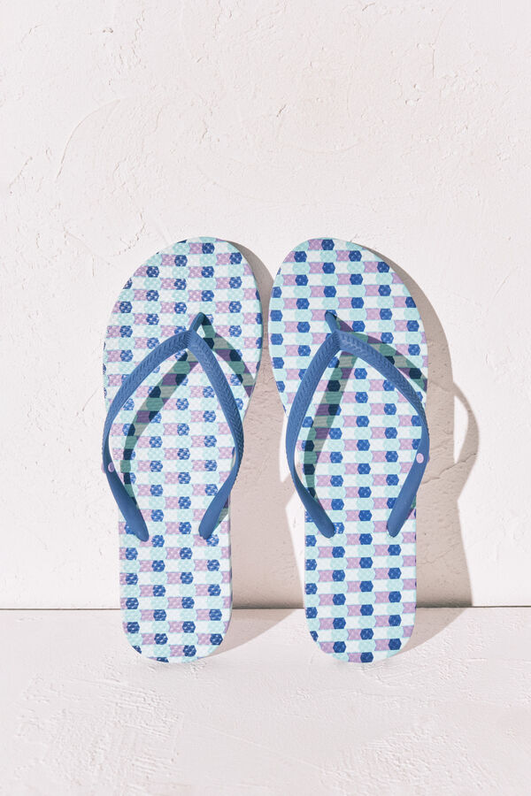 Women'secret Chanclas dedo estampado geom&eacute;trico azul estampado
