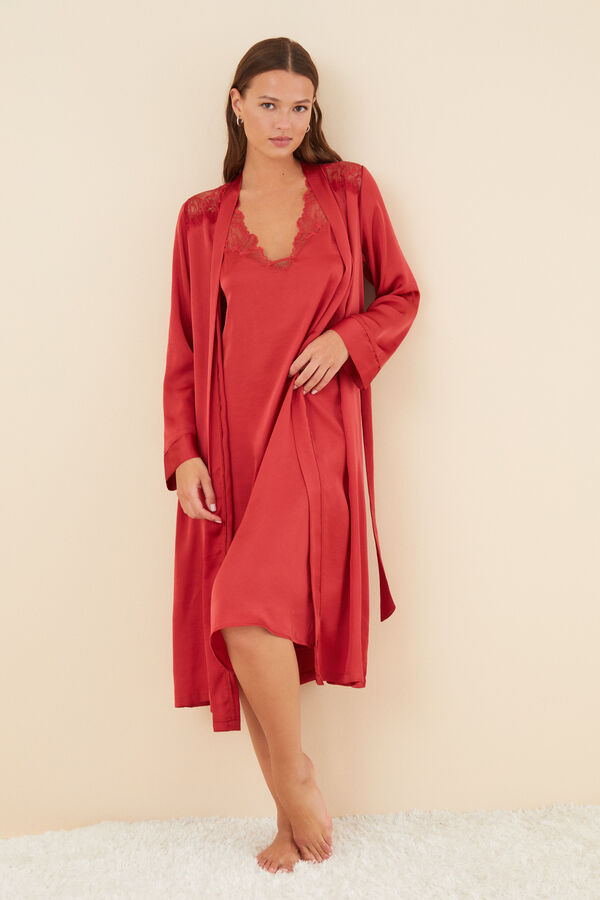 Women'secret Robe comprido cetim vermelho vermelho