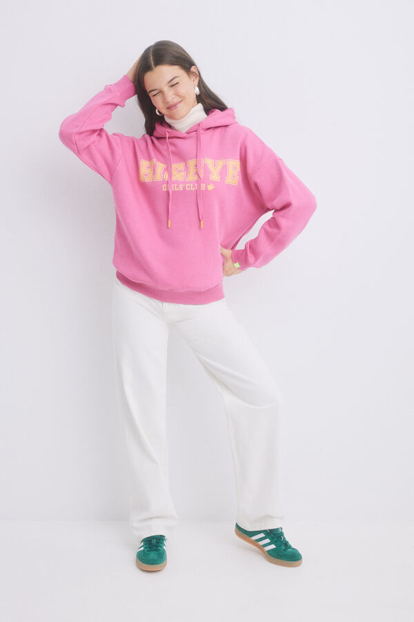 HI&BYE Sudadera capucha felpa rosa logo rosa