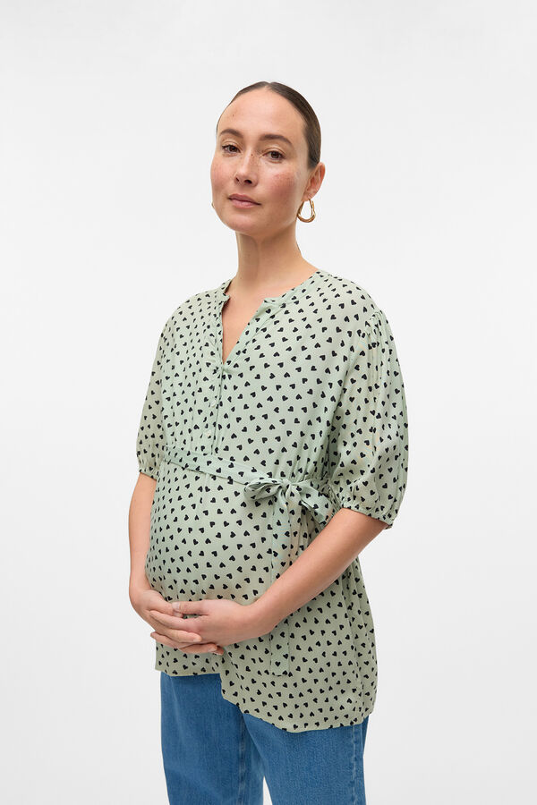 Mamalicious Top de manga curta maternity e amamentação verde
