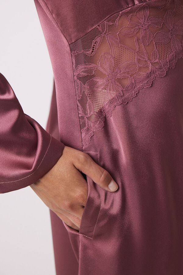 Women'secret Robe longo de cetim rosa com renda rosa