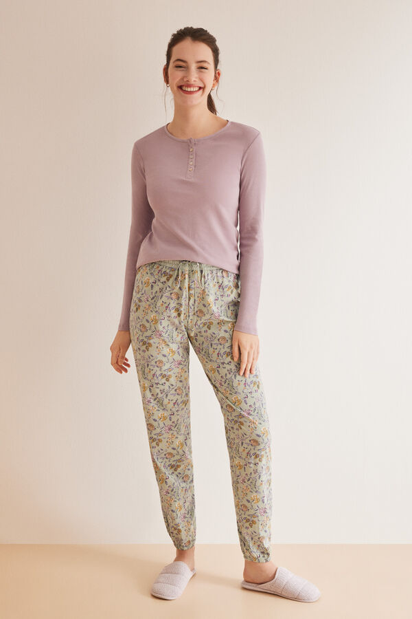 Women'secret Camiseta panadera manga larga morada 100% algod&oacute;n morado/lila