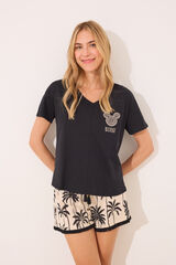 Women'secret Pijama curto 100% algodão com estampa do Mickey Mouse preto