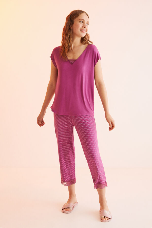 Womensecret Pijama comprido Capri lilás rosa