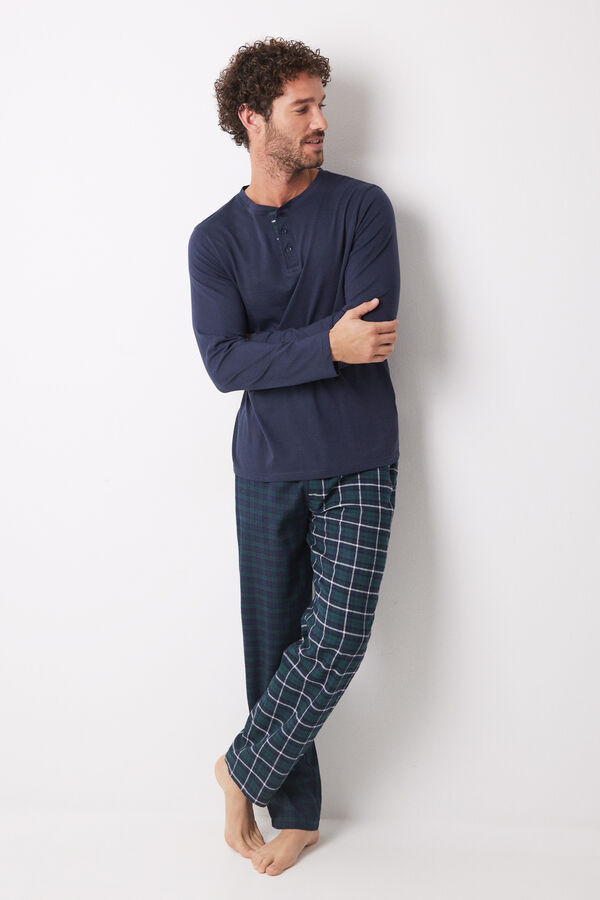 Women'secret Pijama largo hombre 100% algod&oacute;n cuadros azul