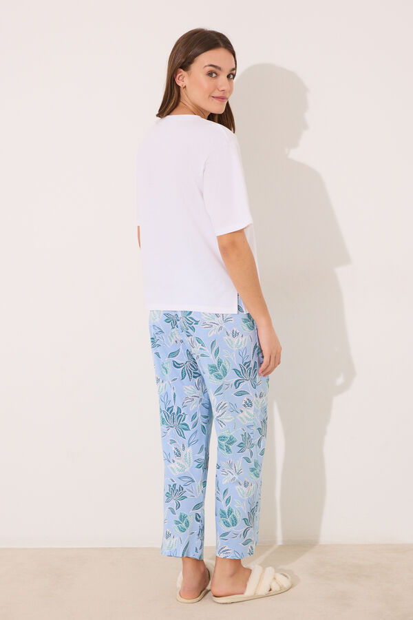 Women'secret Pijama Capri 100% algod&oacute;n estampado flores marfil