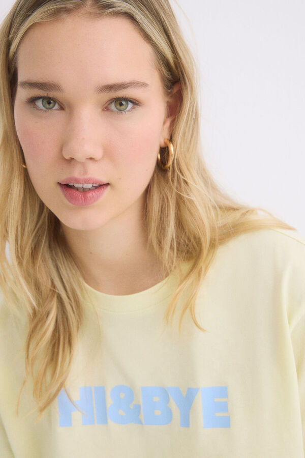HI&BYE Camiseta 100% algod&atilde;o amarela estampado