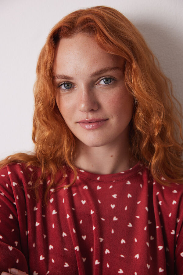 Women'secret Pijama largo terciopelo suave rojo estampado