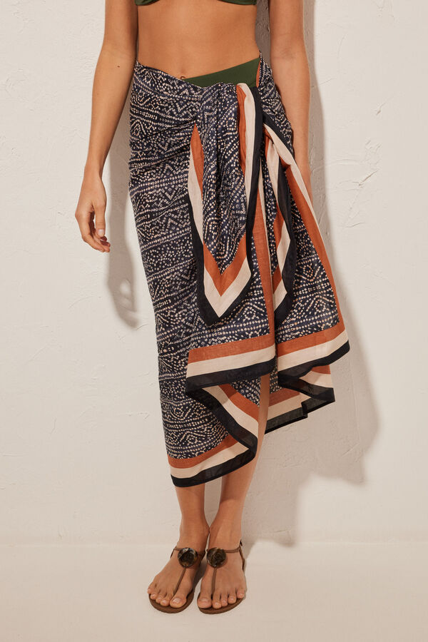 Women'secret Pareo largo multifuncional estampado &eacute;tnico negro