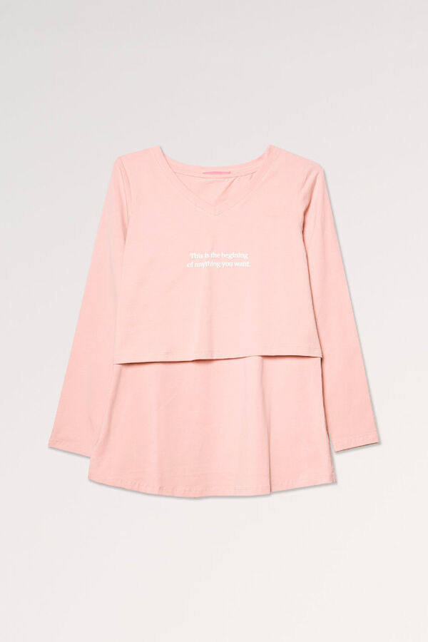 Ohma! T-shirt amamenta&ccedil;&atilde;o "This is the begining" rosa