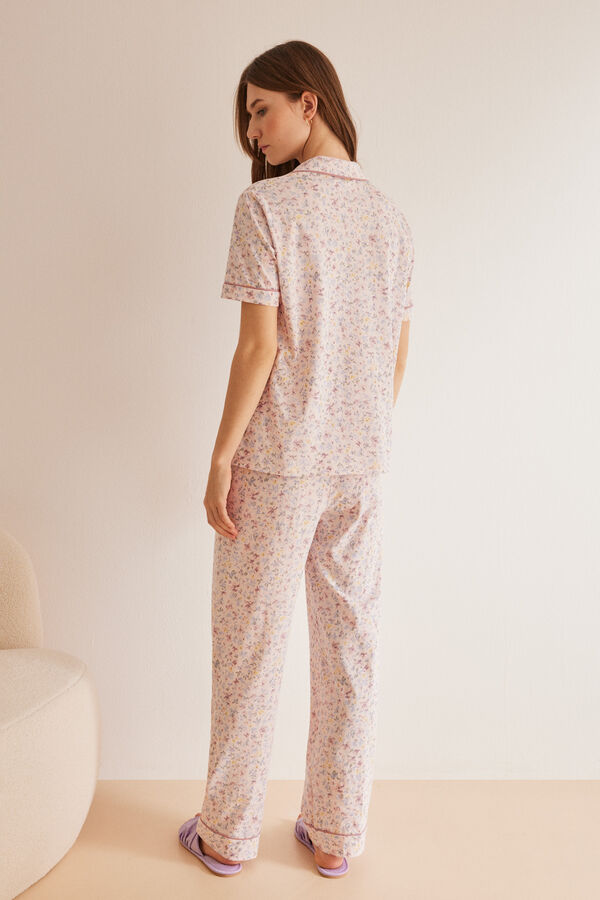 Women'secret Pijama camisero 100% algod&oacute;n flores rosa