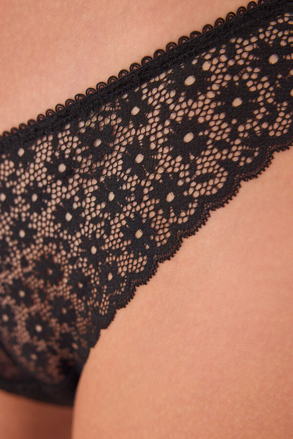 Women'secret Tanga de renda floral preta preto