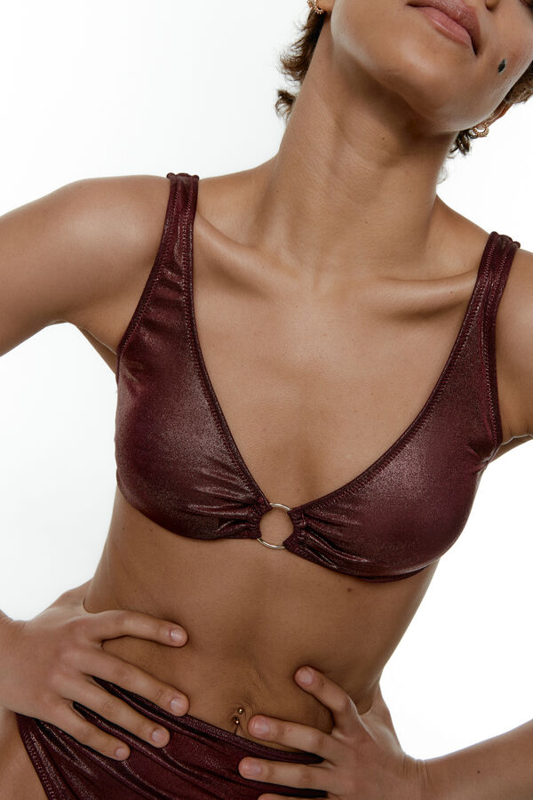 Black Limba Top biquíni halter com aplique dourado Cady Copper castanho