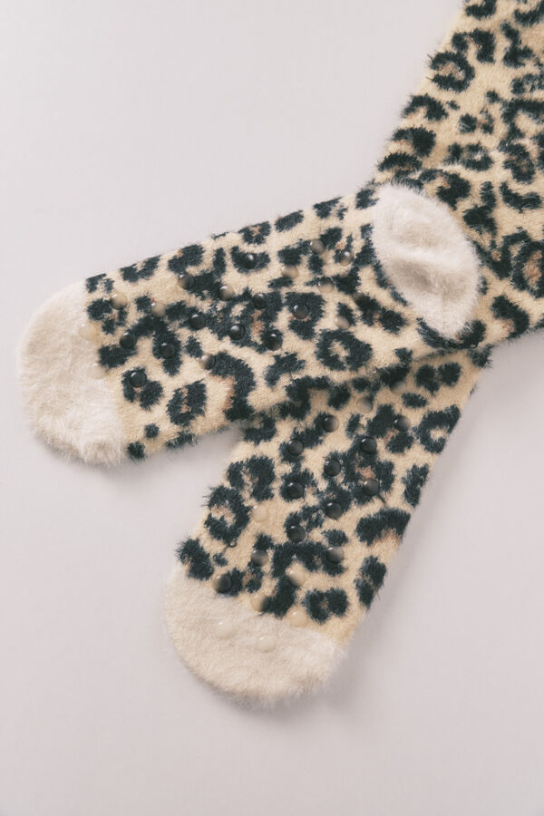 Women'secret Meias compridas de pele com estampa de leopardo do Snoopy estampado