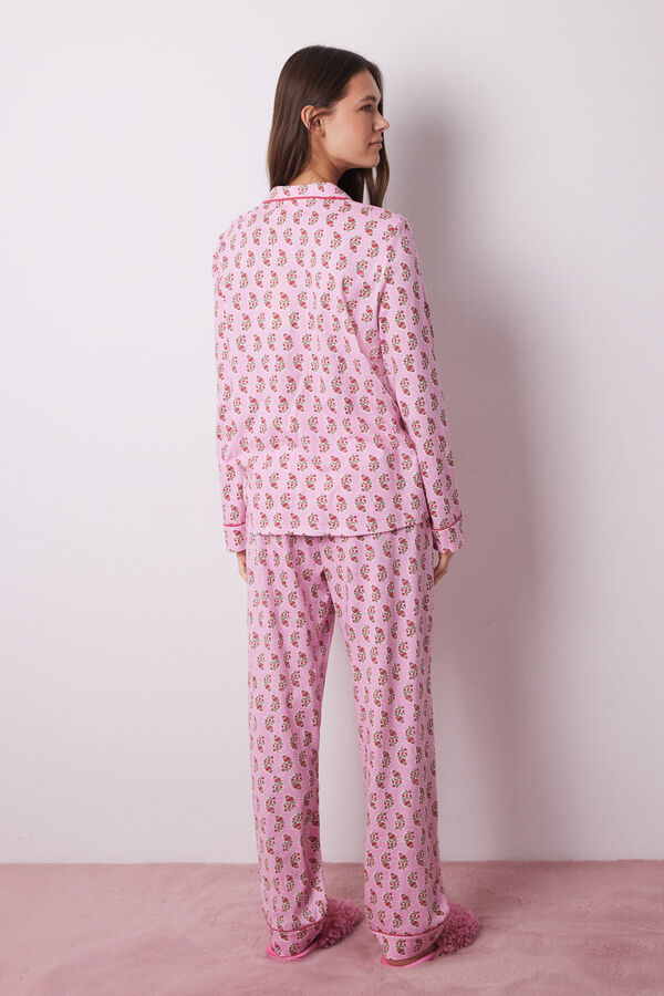 Women'secret Pijama camisero 100% algod&oacute;n flores hind&uacute;es rosa