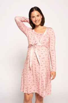 Womensecret Camisa de dormir amamentação manga comprida com riscas e flores rosa