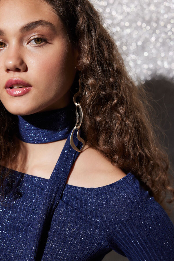 HI&BYE Top ombros descobertos e choker azul-marinho azul