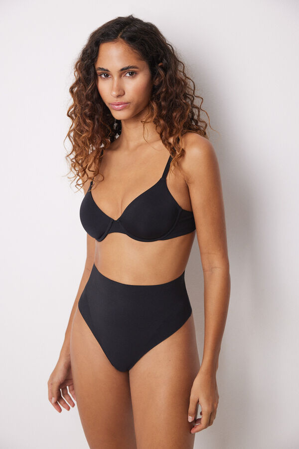 Women'secret Tanga alta reductor y push up negro negro