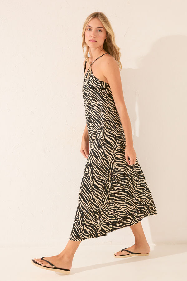 Women'secret Vestido largo animal print negro