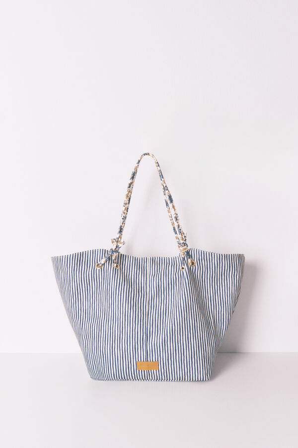 Women'secret Mala tote bag de lona riscas azul