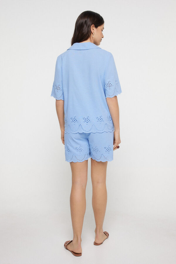 Pieces Camisa mulher 100% Algodão. Manga curta. azul