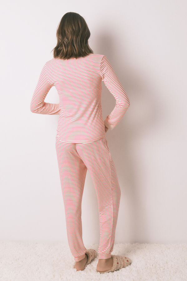 Women'secret Pijama largo punto extra suave rayas Mafalda  rojo