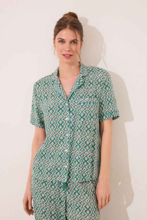 Women'secret Pijama camiseiro com estampa geom&eacute;trica Capri verde