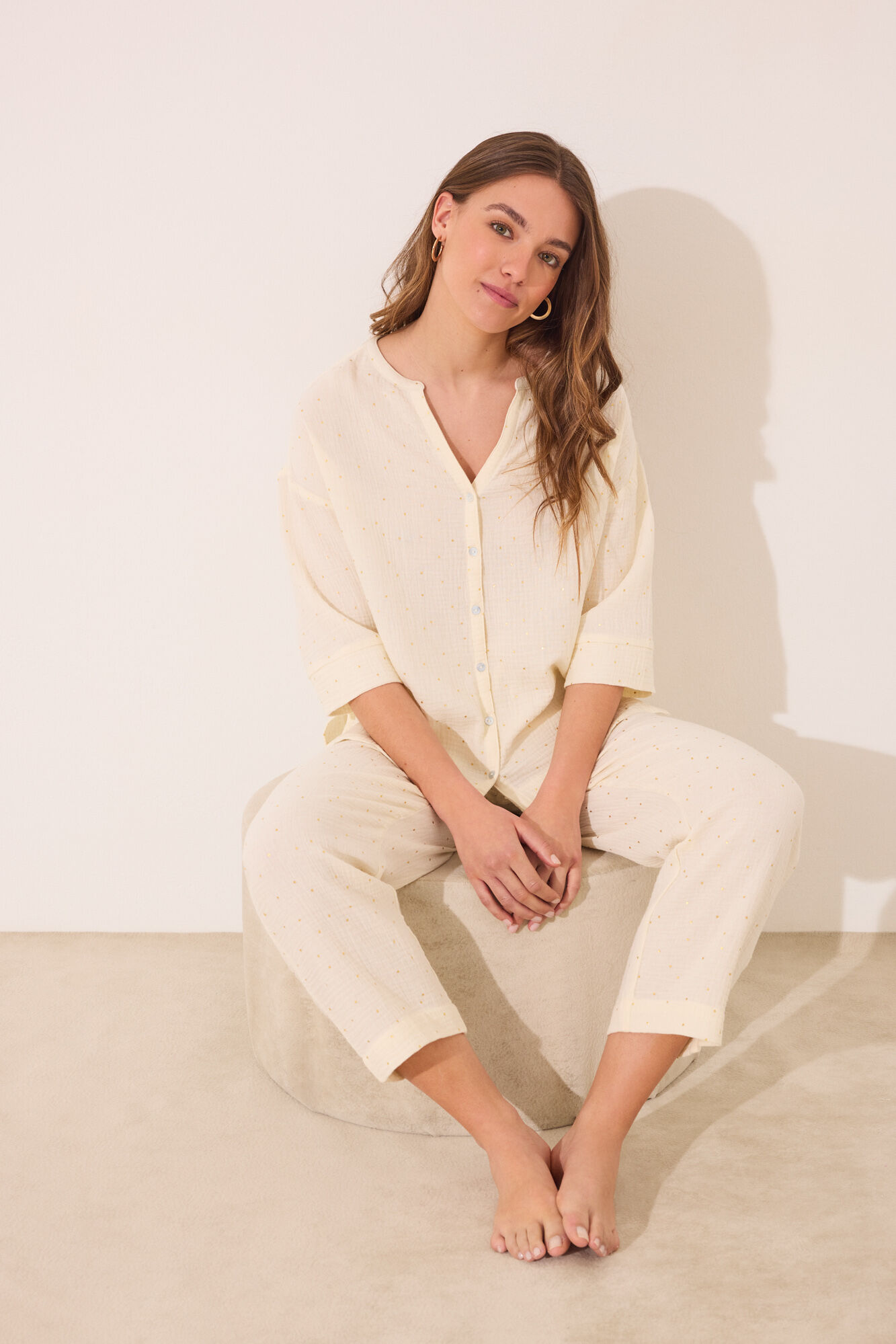 Women'secret Pijama camisero muselina 100% algod&oacute;n blanco