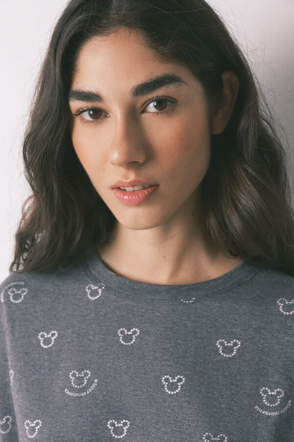 Women'secret Pijama largo 100% algod&oacute;n gris logo Mickey gris