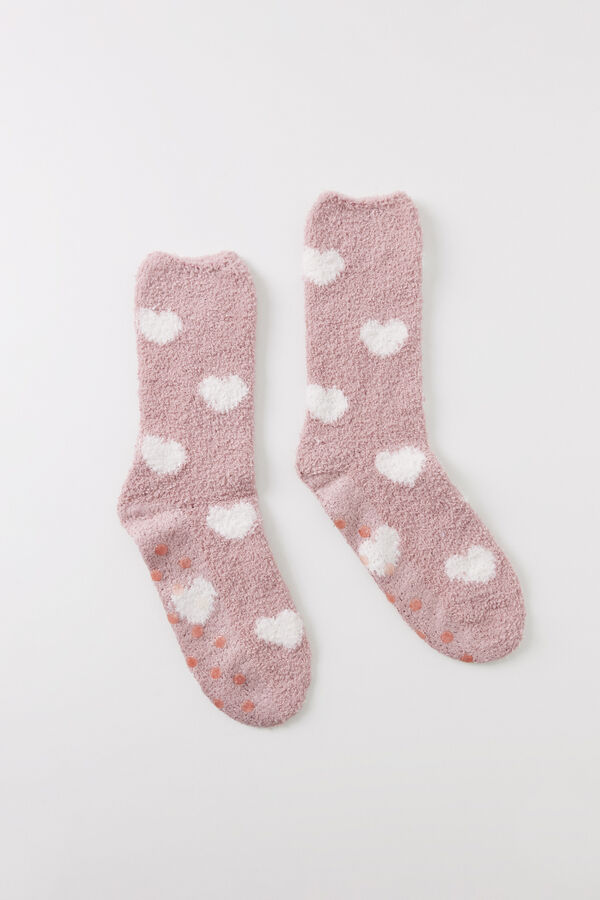 Calcetines Peludos Con Agarre Para Mujer – Antideslizantes, Invierno, Talla única, Rosa Corazón
