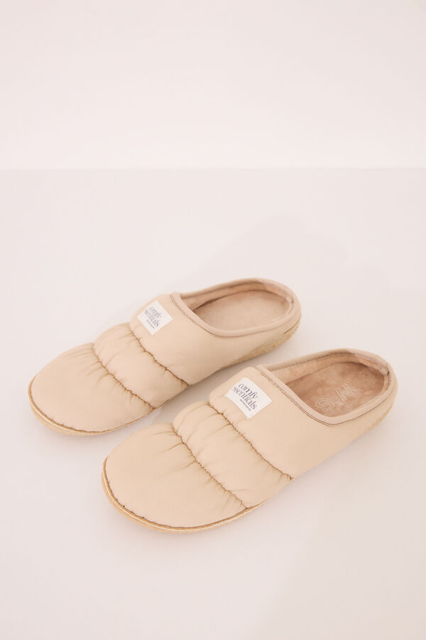 Women'secret Zapatillas casa nylon acolchado beige nude