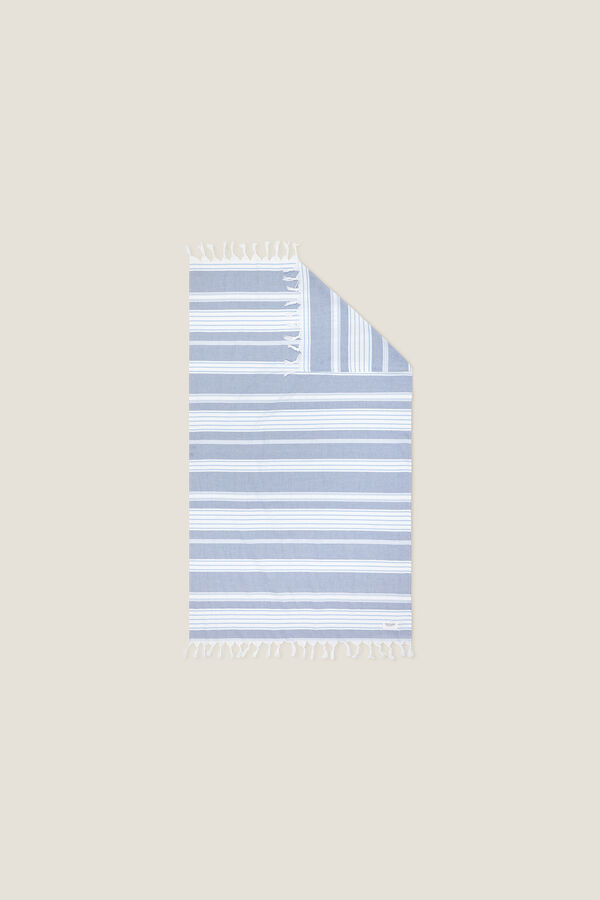 Textura Toalla pareo algod&oacute;n rayas azul