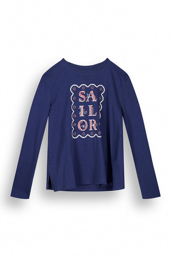 Women'secret Camiseta manga comprida azul marinheiro azul