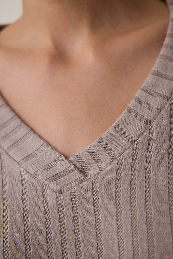 Penti Conjunto de pijama de manga larga con cuello en V y estampado Latte Mocha nude