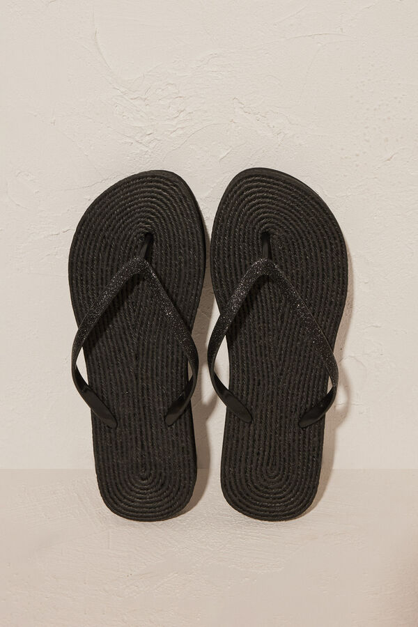 Women'secret Chanclas mujer efecto esparto negras negro