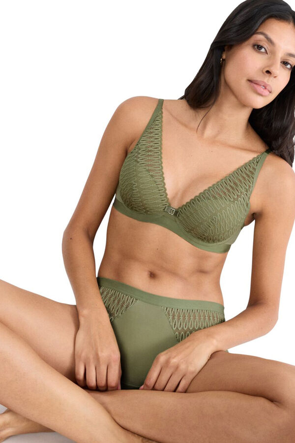 Triumph Soutien decote profundo em renda estampada verde