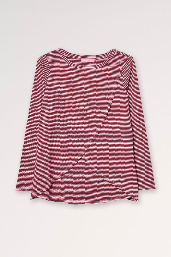 Ohma! T-shirt amamenta&ccedil;&atilde;o &agrave;s riscas cruzadas &agrave; frente vermelho