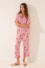 Women'secret Pijama camisero Capri estampado hojas burdeos
