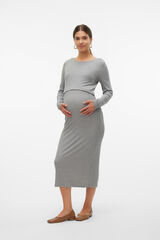 Mamalicious Vestido midi de manga comprida para maternity e amamenta&ccedil;&atilde;o  cinzento