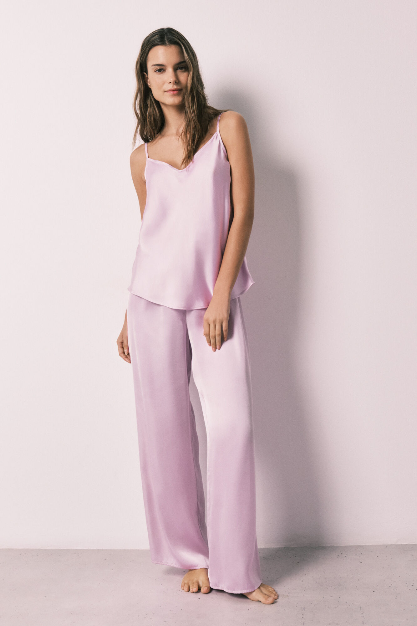 Women'secret Pijama comprido em cetim lil&aacute;s